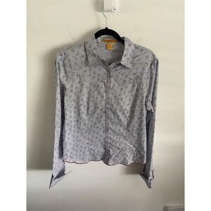 Wax Jean Womens Light Blue Floral Western Style Button Up‎ Shirt Size L